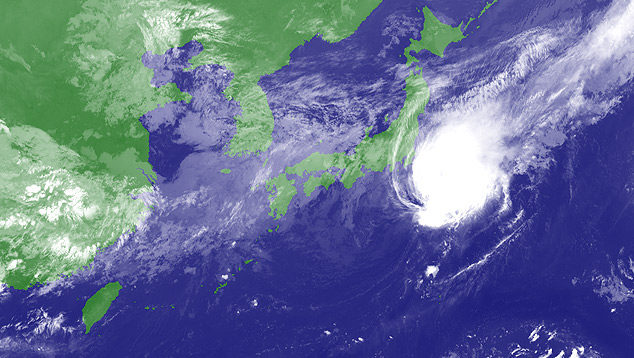Imagem de satlite mostra a tempestade tropical Dolphin bem prxima  costa leste do Japo nesta quarta-feira. Crdito: JMA.