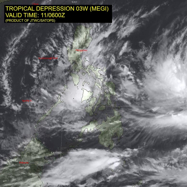 Imagem de satlite mostra as nuvens da depresso Megi sobre o sul e leste das Filipinas no dia 12 de abril. Crdito: JTWC  