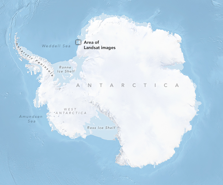 Mapa mostra regio de onde o iceberg A-83 se soltou. Crdito: NASA