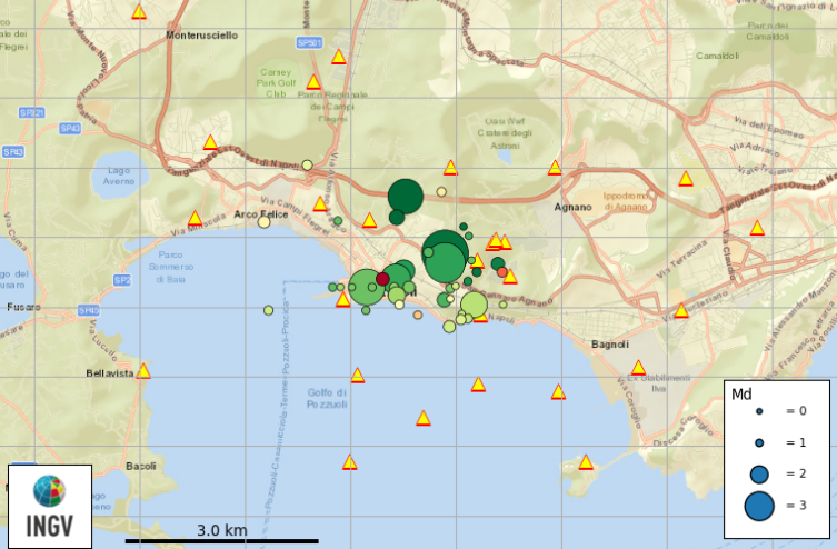 Mapa mostra quantidade de sismos detectados no sul da Itlia em 20 de maio. Crdito: divulgao INGV 
