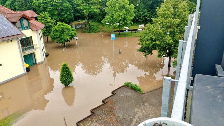 Chuvas intensas provocaram grandes inundaes no estado alemo de Sarre. Crdito: divulgao via X @BlueBroStreams